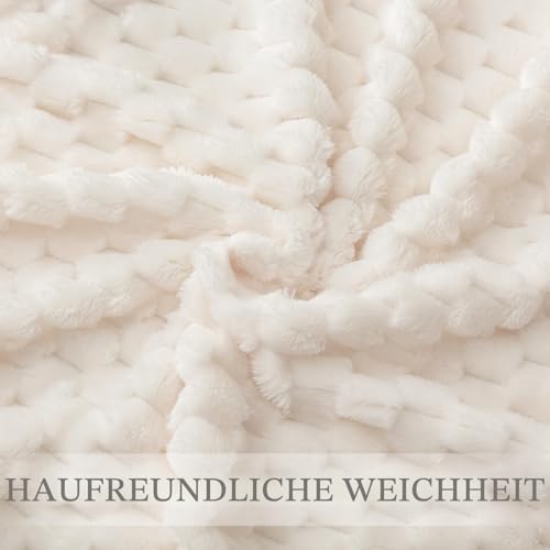 Exclusivo Mezcla Kuscheldecke Fleece Decke, Flauschige Sofadecke 150 x 200 cm, Jacquard-Überwurfdecke Wohndecke Tagesdecke, Warm und Leicht für Ganzjahreszeit, Elfenbein