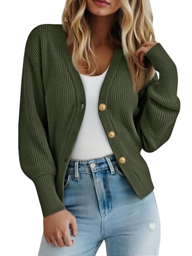 Saodimallsu Womens Cardigan Sweaters Open Front 2025 Chunky Button Down V Neck Sweater Winter Knit Ribbed Outwear