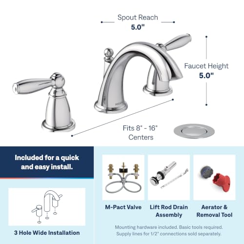Moen TV6620 Brantford Widespread Bath Faucet, Chrome | Bathroom sink faucet, valve included, widespread installation, high arc spout, chrome finish - image 3