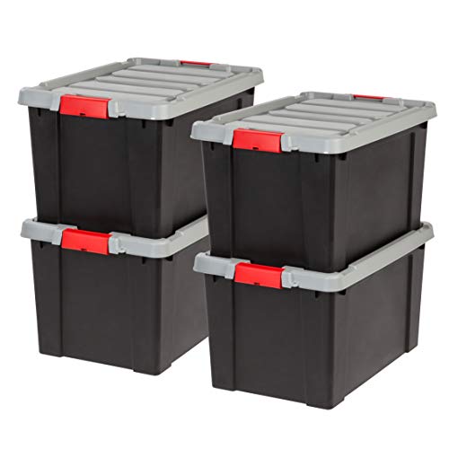 IRIS USA SIA-18 Heavy Duty Stackable Utility Tote, 19 GAL, Black, 4 Piece
