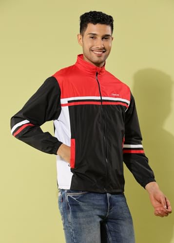 Image of Dollar Men's Polyester Colourblock Windcheater Jacket With Zipper Pockets