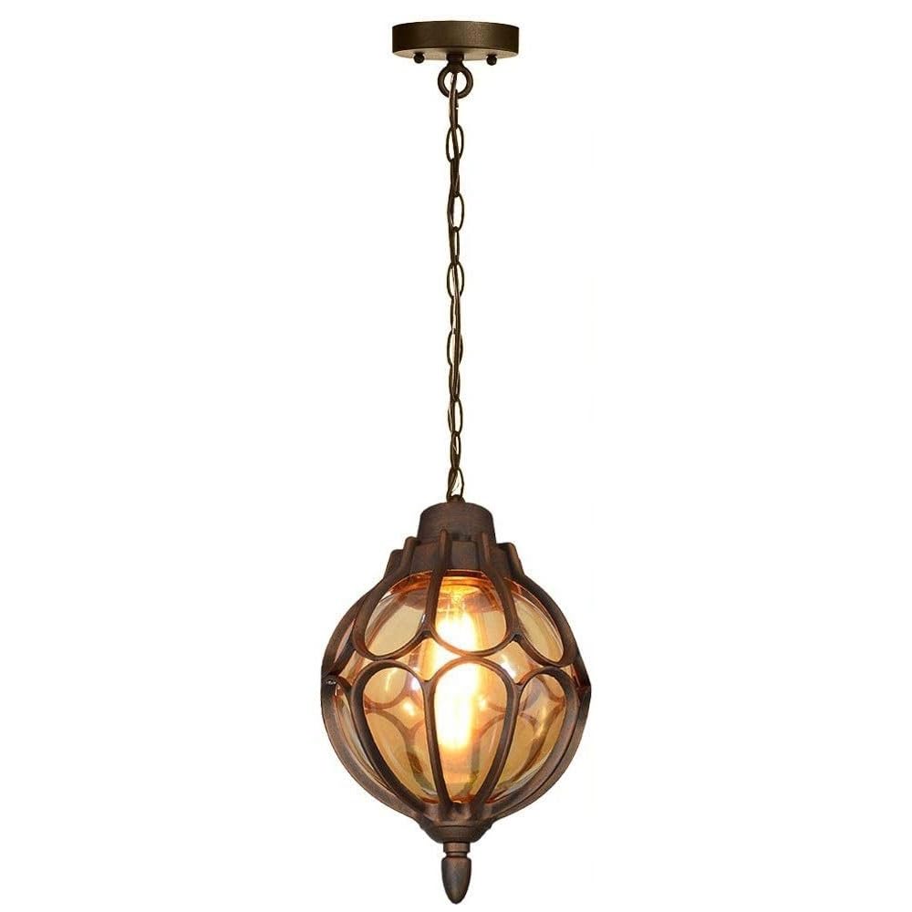 BLOOHK Industrial Amber Globe Pendant Light with Metal Cage, Rustic Farmhouse Hanging Chandelier, Nautical Lantern for Foyer, Entryway, Kitchen Island, Bar(Rust,18CM)