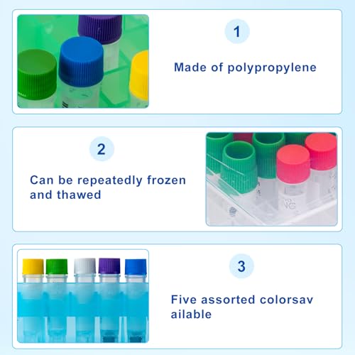 CryoKing 2in 25 Well PP Cryogenic Boxes, Microtube Freezer Box, Tube Laboratory Holder Racks, Assorted Colors, Case of 30