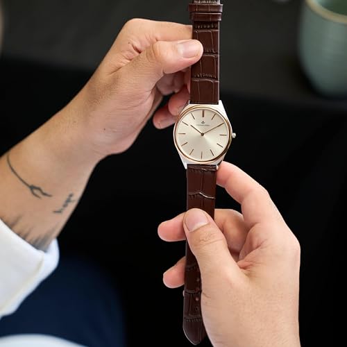 Image of Franklord Ultra-Slim Men's 5 mm Swiss Movement Dress Watch - 40 mm Case, Sapphire Crystal, 316L Stainless Steel with Leather Strap