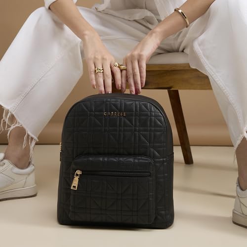Image of Caprese Aimee Medium Quilted Faux Leather Fashion Backpack for Women | Stylish & Functional Daypack with Adjustable Straps & Detachable Charm| Front Pocket | Perfect for College, Travel & Daily Use