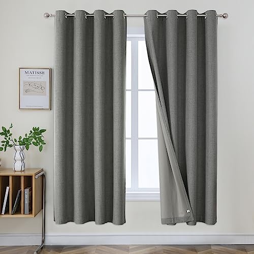 Joydeco Blackout Curtains 72 Inches Long 2 Panels Burg, Room Darkening Curtains for Bedroom, 100% Black Out Textured Thermal Drapes Privacy Protection 2 Panels Set(W42 x L72 Inch, Grey) Dark