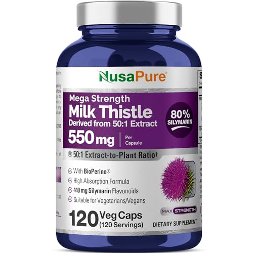 NusaPure Milk Thistle Capsules, 550 mg, 120 Veg Capsules (Non-GMO, Vegan)