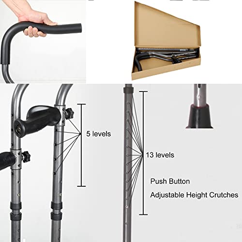 1 para amortyzatorów kul pod pachami, składane medyczne kule ortopedyczne i ergonomiczne uchwyty, ergonomiczne regulowane pomoce do chodzenia w kształcie litery F (rozmiar: 158 cm)