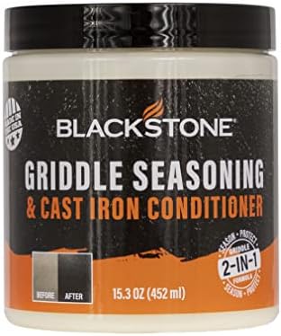 Blackstone 4146 Griddle Conditioner Kit 2-in-1 Cast Iron Season Oil for Grill Grates, Skillet, Dutch Oven, Pots & Pans-Clean, Protect, Condition & Care-Plant Based & Vegan, 15.3 Ounce (Pack of 1)