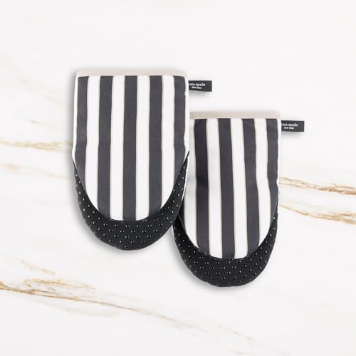 Image of kate spade new york Botanical Stripe Mini Oven Mitt 2-Pack Set, 5.5 inch x 8 inch, Black /Beige