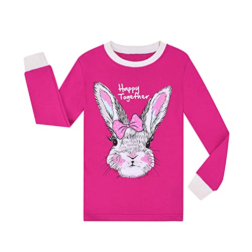 Benaive Girls Easter Pajamas Kids Bunny Easter Pjs Long Sleeves Set 100% Cotton Novelty Girls Sleepwear 2 Pieces Size 12 - image 2