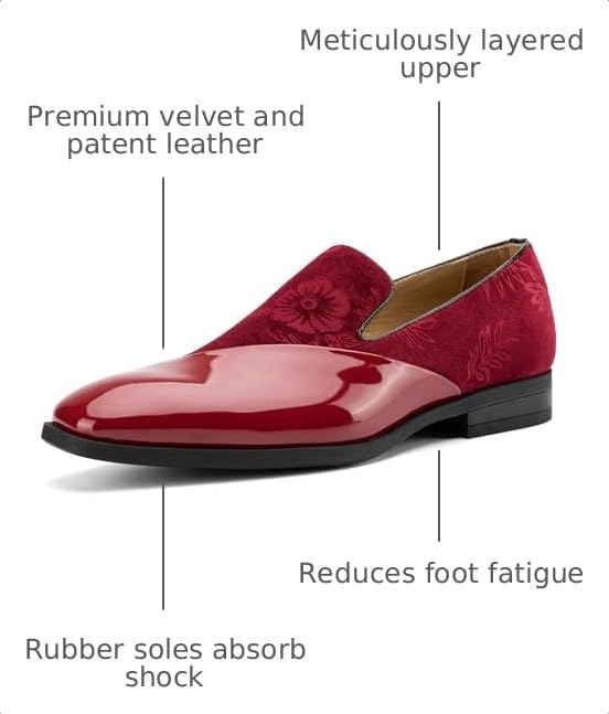 Image of JITAI Men's Velvet Loafers Classic Patent Leather Tuxedo Dress Shoes for Weddings Formal Events Stylish Comfortable Slip-Ons for Men
