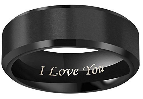 CROWNAL 4mm 6mm 8mm Black/Silver Titanium Wedding Couple Bands Rings Men Women Matte Finish Beveled Edges Engraved I Love You Comfort Fit Size 4 To 162