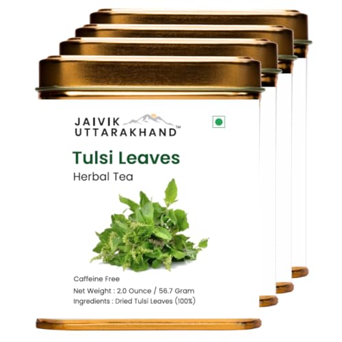 Image of Jaivik Uttarakhand - Dried Tulsi Leaves Tea (226.8 g), A Refreshing Blend of Holy Basil Leaf, Pack of 4 Tin Can