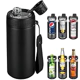 JoyYum Universal Can Cooler, Fits All - For Regular 12 & 16 oz or Slim-Size Bottles - 48-Hour Fizz Retention - 24-Hour Ice-Cold - Double-Walled Stainless Steel (Black)