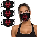 Red Symbol Biohazard Radioactive 3 Pieces Face Masks Reusable Washable Adjustable Disposable Black...