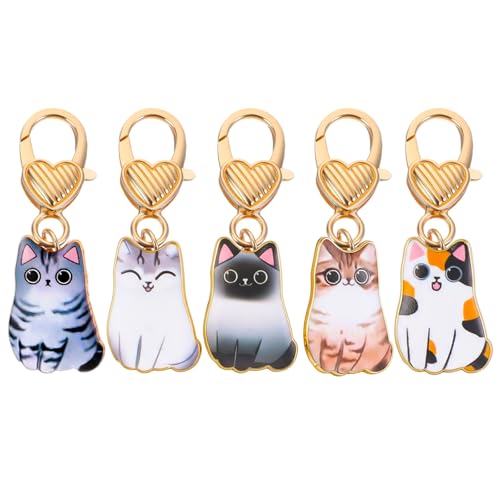 Ymapinc 5 llaveros con diseño de gato, colgante kawaii para bolso de mano, monedero, llavero de gato negro, llavero de metal para mochila para mujeres y niñas
