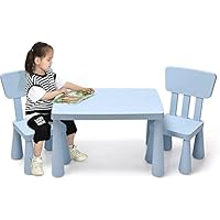 Kids Table and Chair Set, 3 Piece Plastic Children Activity Table for Reading, Drawing, Snack Time, Arts Crafts, Preschool, Kindergarten & Playroom, Toddler Desk & Chair (Blue)