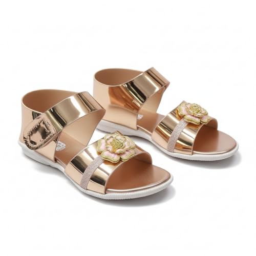 Image of ๐๐ซ๐๐ง๐๐๐ญ๐๐ญ๐ข๐จ๐ง:-Girls Trendy Sandals with Holographic Floral Strap, Welcro Style, Sandals |
