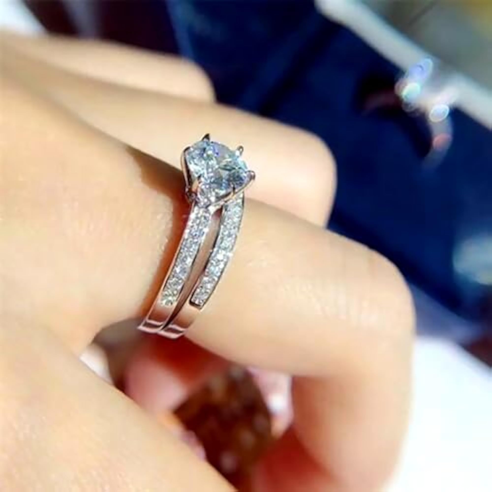 Silver Plated Cubic Zirconia Studded Solitaire & Eternity Finger Ring Set