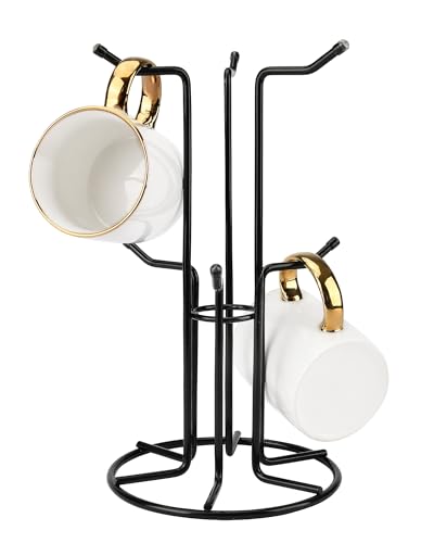 BS-VOG Soporte para Tazas con 6 Ganchos para Tazas Grandes, Colgador Tazas de Metal Robusto, Sin Montaje, Diseño Compacto y Fácil de Colgar, Ideal para Organizar Tazas de Café o Té