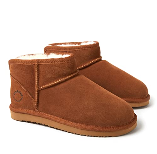 Fireside By Dearfoams Women's Riverland Shearling Fur Lined Mini Ankle Boot, Chestnut, 9 #TOP2