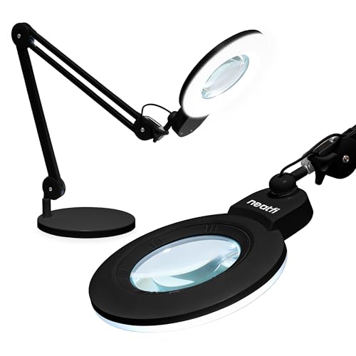 Image of Neatfi XL LED Magnifying Lamp, Hands-Free, Dimmable, Crafts, Reading, Close Work (Black, Non-CCT with Base)