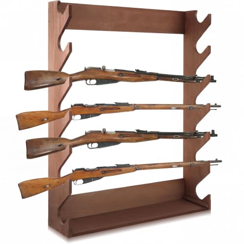 DoubleFill 7 Slot Gun Rack Wall Mount Wooden Indoor Long Gun Holder, Heavy Duty Rifle Rack Display Storage for Classic Rifles Shotguns or Airguns (31 x 24 x 6 in)