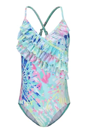 Image of Girls One Piece Swimsuits Hawaiian Ruffle Swimwear Beach Bathing Suit for Summer Vacation