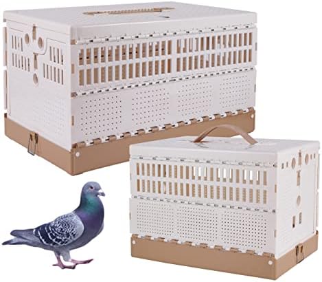 Plastic Foldable Pigeon Cage with Handle, Portable Bird Travel Carrier Cage Pigeon Cage Pairing Cage Pigeon Nest Box Easy to Clean for Training and Release Competition(S)(Two Doors)