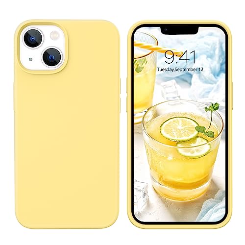 Coque iPhone 13 Mini souple jaune qui evite les rayures arriere