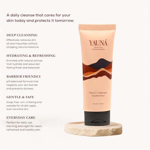 Image of YAUNA Hydrating Gel Face Wash | Hydrates - Cleanses - Refrehes | Gentle Cleanser with Vitamin C, Watrmelon, Cucumber | Removes Dirt, Excess Oil & Impurities | For Soft, Healthy & Glowing Skin | For All Skin Types | 100ml