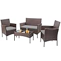 Homall 4 Pieces Patio Rattan Chair Wicker, Outdoor Indoor Use Backyard Porch Garden Poolside Balcony Furniture Sets (Grey)
