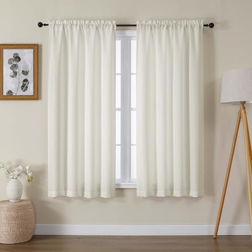 Lecloud Bessie Ivory Curtains 63 Inch Length 2 Panels, Elegant Light Filtering Privacy Drapes with Dual Rod Pocket, Breathable Faux Linen Textured Curtains for Bedroom Living Room, Each 40 W x 63 L