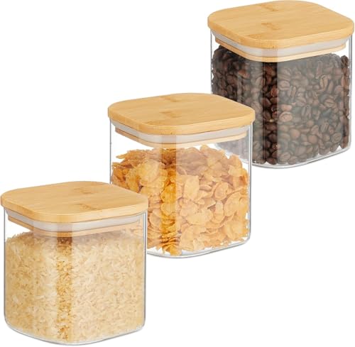 Image of Wooden Lid Square Glass Jar 500ml | Airtight Kitchen Storage Container for Dry Fruits, Snacks, Coffee & Sugar | Transparent Clear Glass Jar with Wooden Lid for Home & Kitchen (4)