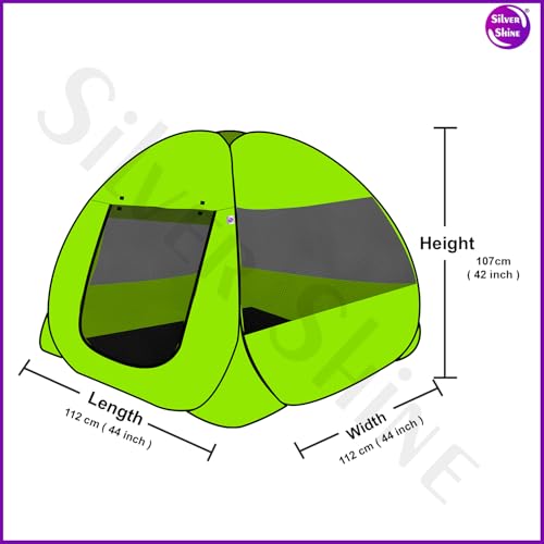 Image of SILVER SHINE Multicolor Foldable Kids Play Tent House | Pop-Up Tent with Mosquito Net | Fun Indoor & Outdoor Playhouse for Boys & Girls (Up to 10 Years) - Dark Green