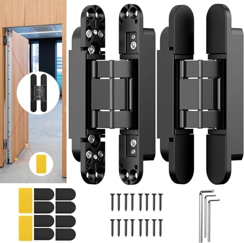 WOOLUCK® 2 piezas 17,7cm Bisagra Oculta para Puerta, Puerta Invisible Puerta Silenciosa Bisagras, Bisagra Oscilante 180 Grados, Negro