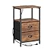 Sthmec Rustic Brown Industrial Nightstand Set of 2, Bedside Table with 2 Fabric Drawers, 3-Tier Storage, LED Light, Charging Station, 11.38''D * 15.38''W* 24.75''H
