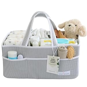 Lily Miles Baby Diaper Caddy Organizer, Baby Shower Basket for Newborn Boys or Girls, Nursery Must Haves for New Mom, Registry Favorites, Large Storage Tote for Changing Table or Car, Gray Lily Miles Baby Diaper Caddy Organizer Baby Shower Basket for Newborn Boys or Girls Nursery Must Haves for New Mom Registry Favorites Large Storage Tote for Changing Table or Car Gray