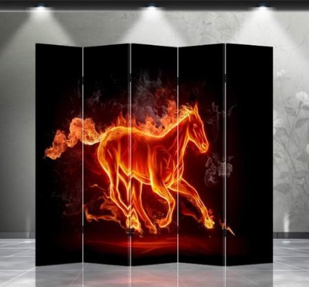 Asian Home Double Sided Canvas Screen Room Divider - Fire Horse