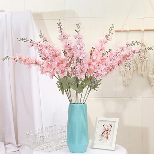 Xshelley 5pieces (86cm) Delphinium Artificial Flower Faux Larkspur Long Stem Fake Floral Silk Bouquets Plant,Silk Flowers for Home Decor Indoor Outdoo (pink)
