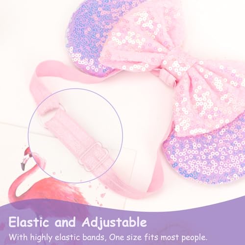 Image of DRESHOW Minnie Ears Headbands Mouse Ears Sequin Bow Headbands Elastic Adjustable Headband Glitter Party Decoration Cosplay Costume for Women
