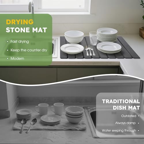 HABUTWAY Large Stone Dish Drying Mat for Kitchen Counter 24"16" Collapsible Diatomaceous - image 5