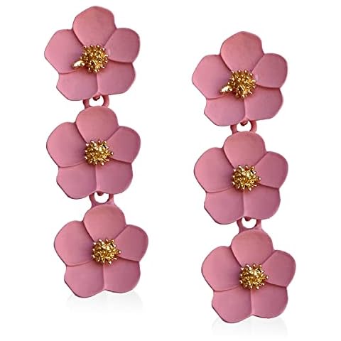 WUWEIJIAJIA Boho Flower Stud Earrings with White Pearl for Women Lover and Friends Flower Shaped Daisy Dangle Drop Earrings with Gold Flower Bud (4-Pink) Cover