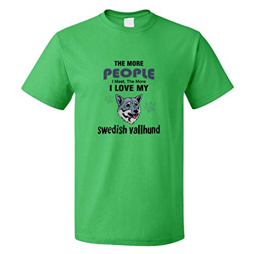 Custom Funny Graphic T Shirts for Men More People Meet Swedish Vallhund Dog Cotton Top Kelly Green Design Only Large