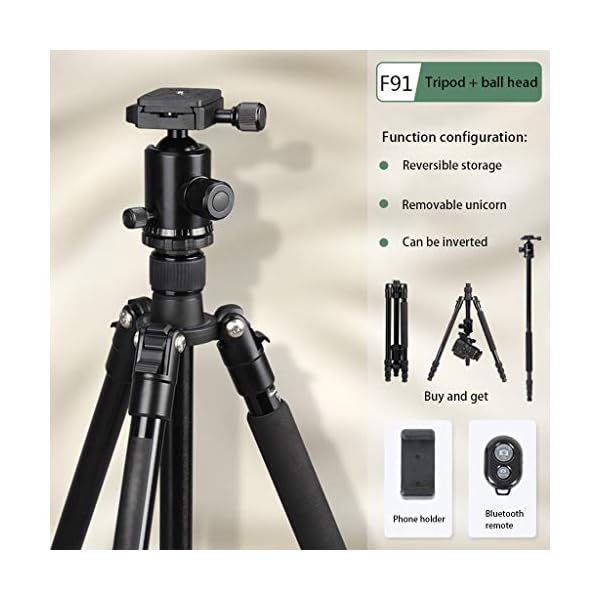 FEANG 62,6" Kamera-Stativ, Leichtes Aluminium 360-Grad-Kugelkopf Professional Tripod Einbeinstativ mit Bluetooth Remote, Telefon-Einfassung for Reisen (Color : A) – Bild 4