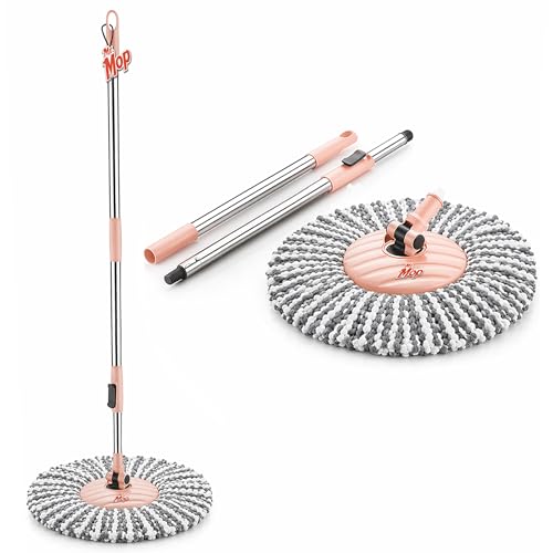 Image of Mr.Mop 360 Spin Universal Stick Rod with 1 Microfiber Grey Refill | Magical Extendable Handle Pocha for Floor Cleaning - Peach Rod Set + 1 Refill