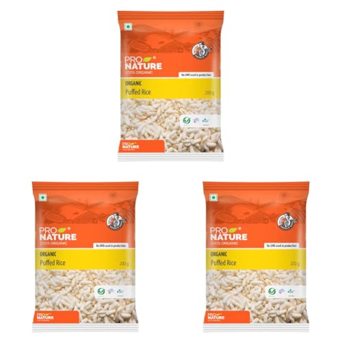 Image of Pro Nature 100% Organic Puffed Rice Murmura - 200g | Healthy, Gluten-Free, Light & Crispy | Ideal for Snacks, Bhel & Fasting | No Additives or Preservatives (Pack of 3)