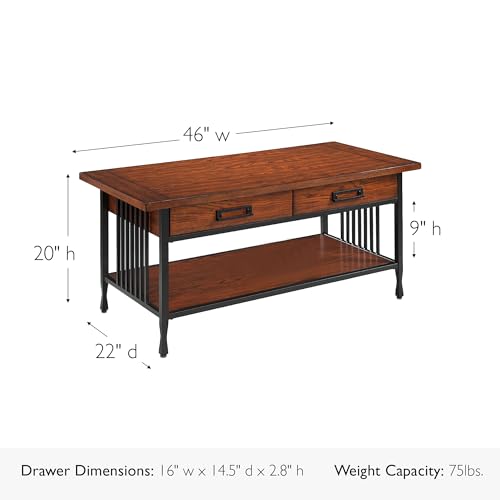 Image of Leick Home Ironcraft Coffee Table, 46 inch, Mission Oak, Black