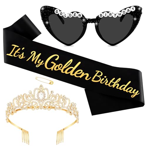 Vovii Golden Party Decorations for Women, It's My Golden Birthday Sash, Heart-shaped...